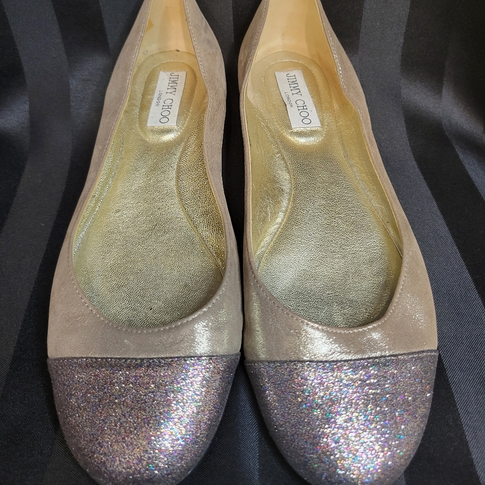 Jimmy Choo Silver Sparkle Flats